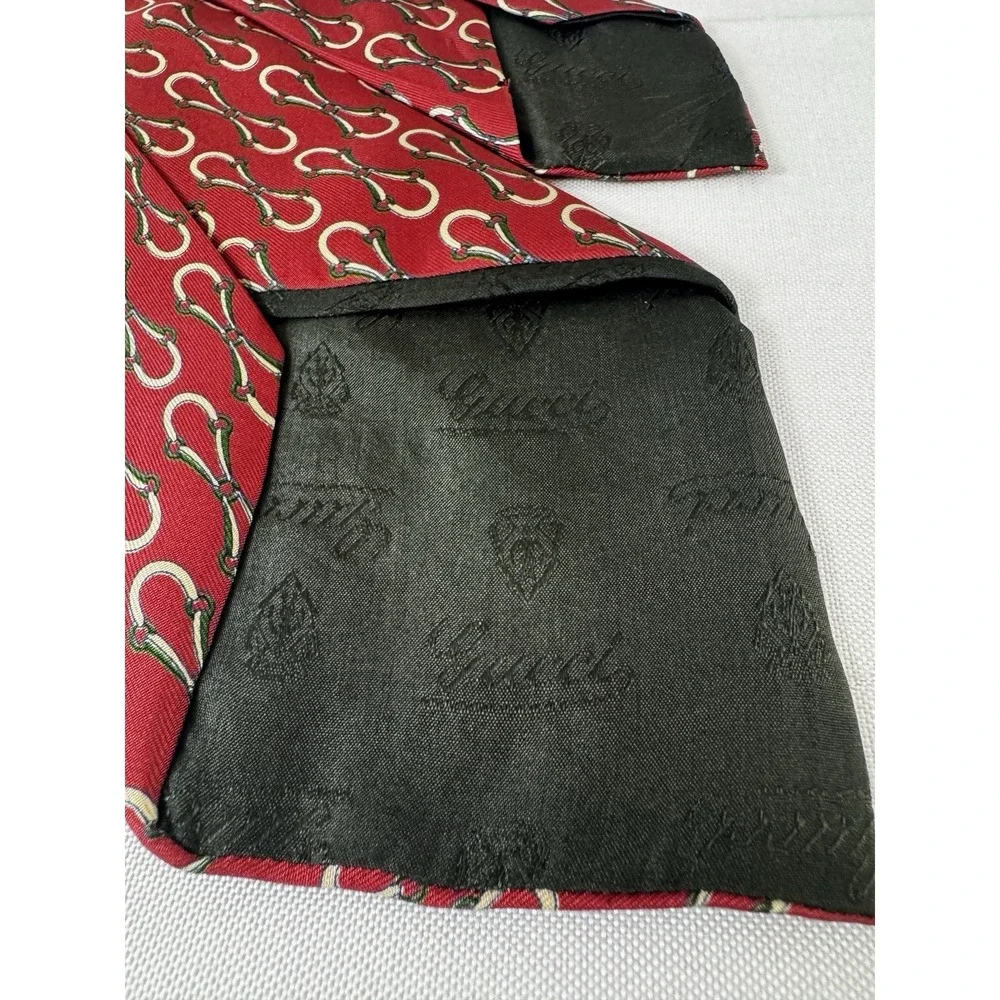 Vintage Gucci Mens Silk Horsebit Tie Classic Equestrian Italy Luxury Old Money